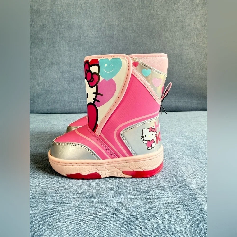 Hello Kitty Winter Snow Boots Toddler Girls SZ 8 Pink Velcro Closure Warm New
